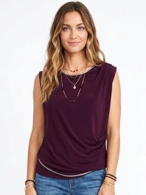 Vivienne Tam Sleeveless Draped Tank in Deep Plum
